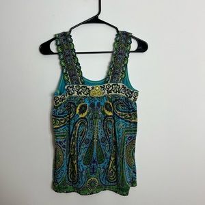 Free People Embroidered Paisley Print Tank Top Sz S